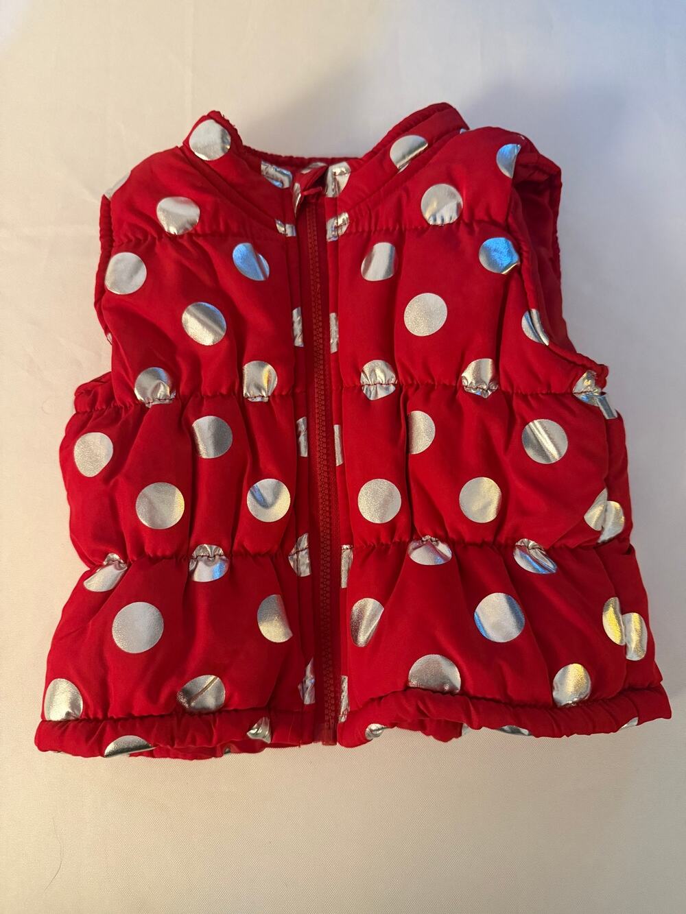 Healthtex Girls 2T Red Silver Polka Dot Quilted Puffer Vest Holiday
